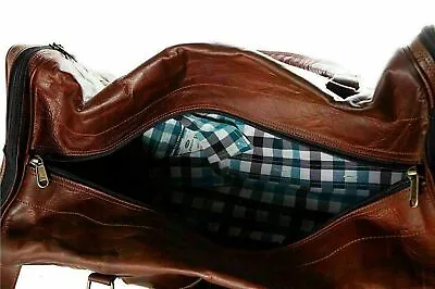 $42.63 • Buy Men's LARGE Genuine Leather Travel Bag Brown Weekend Duffel Luggage Sport Gym