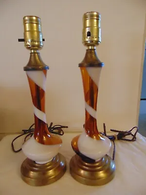 Vintage Pair Italian Murano Art Glass MCM  Candy Stripe 12-1/2  Electric Lamps • $124.95