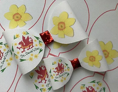 St Davids Day Daffodil  3 & 4  Printed Canvas Fabric Bow Loops To Make Hair Bows • £1.65