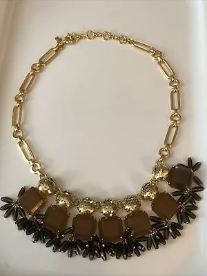 J.Crew Acrylic Stone Sequin Statement Necklace Brown Gold Tone • $16