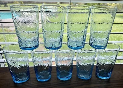 $19.99 • Buy Set Of 9 Vintage Morgantown Seneca Ice Blue Crinkle 5  Tumbler Glasses