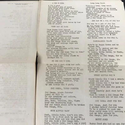 $9.99 • Buy Vintage Songs Words 5 Sheets Alpha Chi Omega Sorority Sister AXO Owl