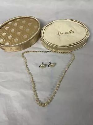 Stunning Vintage Designer Signed Marvella Gold Tone Faux Pearl Necklace/Earrings • $30