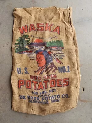 VTG Native American Indian Chef Burlap Waska Potato Advertising Bag • $39.99