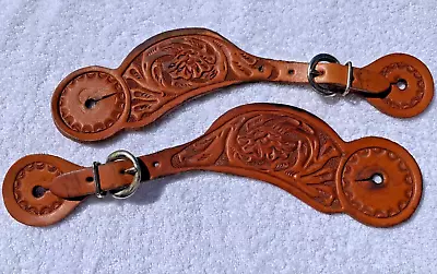 Floral Tooled Leather DOVE WING SPUR STRAPS Western Cowboy Cowgirl Equestrian • $28