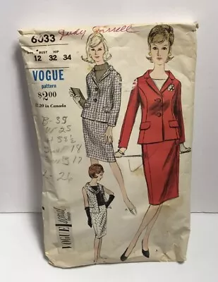 VTG 1960s VOGUE #6033 SUIT & BLOUSE PATTERN WOMENS Size 12 Uncut/Cut • $11.96