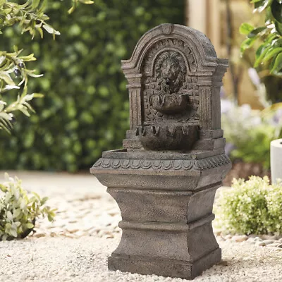 Outdoor Lion Head Water Feature Wall Fountains With LED Lights Garden Cascading • £109.95