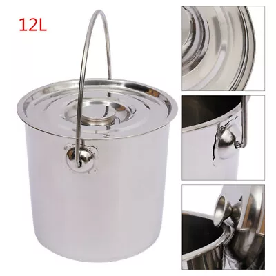 6/12/20L Stainless Steel Milk/Oil Can Milk Soup Bucket Churn Jug W Lid&Handle • £24