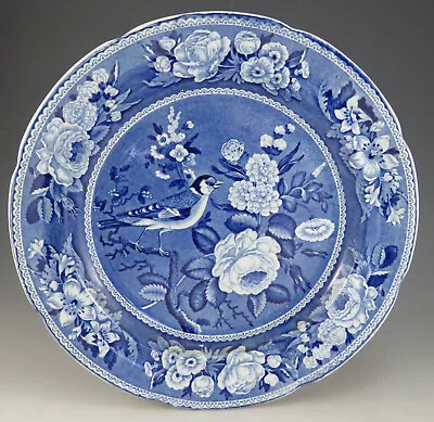 £66 • Buy Antique Pottery Pearlware Blue Transfer Goldfinch Pattern Dinner Plate 1825