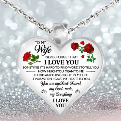 To My Wife Heart Necklace Pendant Wife And Husband I Love You Gift Charm&U//- • $6.26