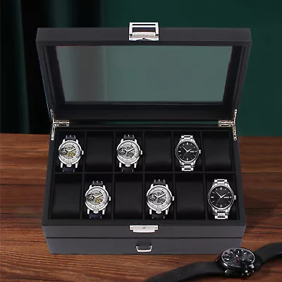 24-Slot Men Watch Storage Box W/Lock Large Jewelry Display Case Organizer Holder • $46.55