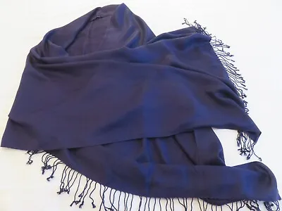 Made In Nepal Excellent Quality Plain Navy Indigo Long Wide Scarf Shawl Pashmina • £6.99