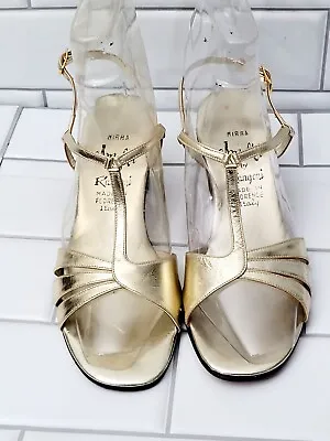 Mirra Amalfi By Rangoni Made In Italy Ladies Vintage Gold Leather T-Strap Sandal • $43