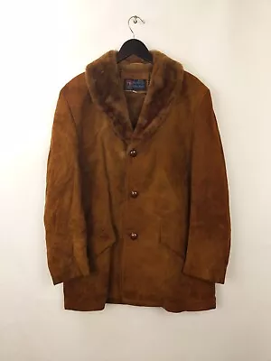 VTG Snuff Suede Brown Leather Faux Shearling Lined Jacket Coat Sz US 40 • $40