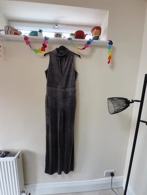 £12.50 • Buy Silver Grey Sparkle Top Jumpsuit Velour Size 12 Wide Leg Abba