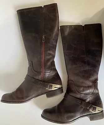 UGG Women's Channing II Wine/Brown Leather Riding Boots Size 7 • $50