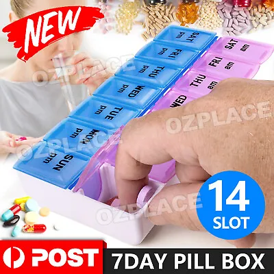 14 Slot 7-Day Pill Box Dispenser Medicine AM/PM Medication Organiser Weekly Case • $9.95