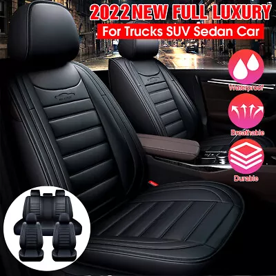 Deluxe PU Leather Universal Car Seat Cover 5 Seats Full Set Cushion Black • $70.99