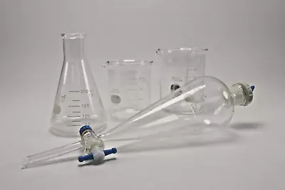 Lot Of 4 Vintage Pyrex Chemistry Glassware: Beakers Graduated Cylinder Funnel • $25