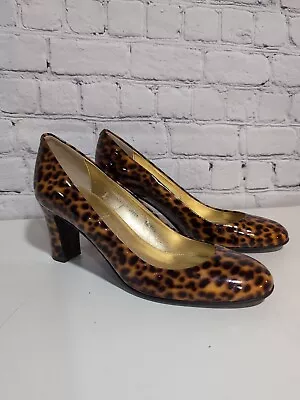 J Crew Martina Women's Patent Leather Leopard Print Tan Pump Size 6.5 Italy  • $22