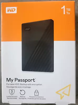 WD My Passport 1TB External USB 3.0 Portable Hard Drive Black New • $52.99