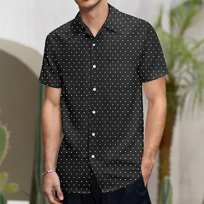 Mens Short Sleeved Dress Shirt Regular Fit Polka Dot Printed Shirt With Pocket - • $16.69
