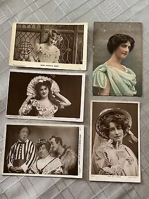 Mixed Collection Of Vintage Photo Postcards Edwardian Actress  X 5 • £2.75