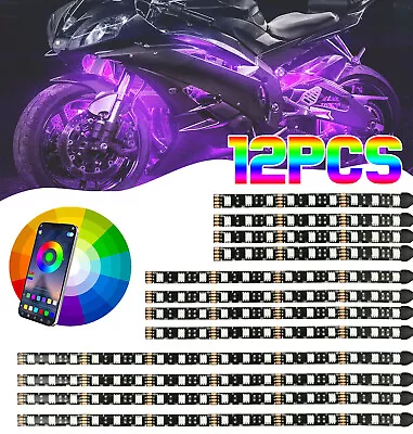 12PC RGB Motorcycle LED Light Under Glow Neon Strip Bluetooth APP Control Kit • $27.99