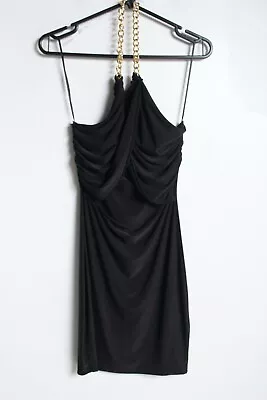 Quiz Womens Halterneck Gold Chain Slinky Dress - Black - Size 8 (g87) • £2.25