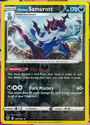 Pokemon TCG - Hisuian Samurott Reverse Holo Rare - 100/189 - Astral Radiance • $1.30