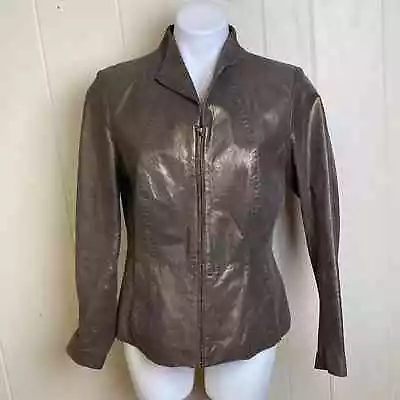 Vintage Fitted Metallic Gold Leather Jacket Size Small Biker Moto Spring • $55