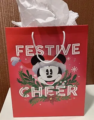 Mickey Mouse Festive Cheer Hallmark Official 13 X 10 Inch Gift Bag W/ Gift Paper • $12.99