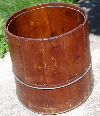 Vintage Wood Ice Cream Bucket Bail Handle Slate Sides Banded Farmhouse Decor • $50