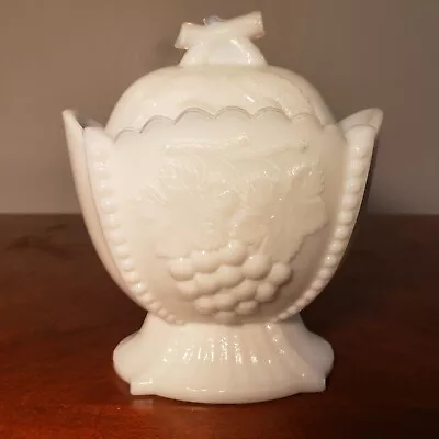 Westmoreland Milk Glass Cherry & Grape Patern Lidded Footed Sugar Bowl • $18