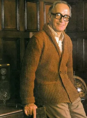 Mens Smoking Jacket Crochet Pattern 38-42  DK Vintage Reproduced Black And White • £3.75