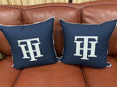 2  Tommy Hilfiger Monogram 18  Square Decorative Pillow Navy Blue • $69