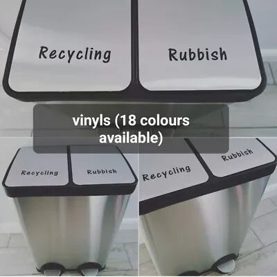 Recycling & Rubbish Kitchen Bin Personalised Vinyl Stickers Labels • £1