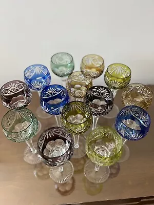 Vintage BOHEMIAN CZECH CUT TO CLEAR CRYSTAL WINE Glass GOBLET Hock Set Of 14. • $349.99