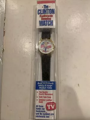 Vintage Collectible Bill Clinton Animated Watch With Black Leather Textured Band • $25