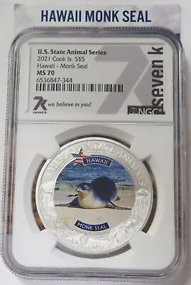 2021 Silver Cook Island $5 Hawaii Monk Seal State Animal 1oz Coin Ngc Ms 70 • $99