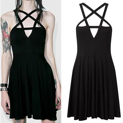 £10.79 • Buy New Sexy Women Mini Sundress Black Gothic Pentagram Girls Goth Dress Skirt S-2`d