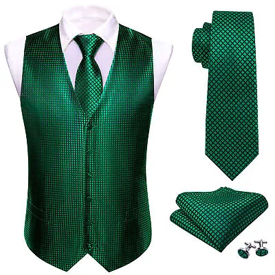 Mens Dress Vest Suit Tie Hanky Set Christmas Waistcoat Paisley Snowman Xmas Gift • $23.99