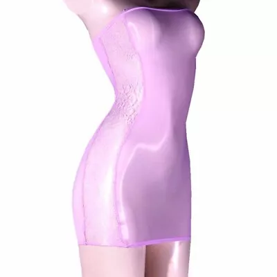Strapless Short Mini Dress Sheer Top Women Bodycon Dress Glossy Nylon Sleeveless • $24.72