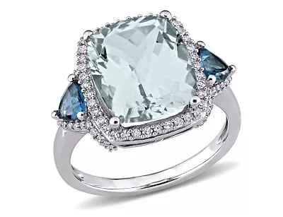 5.60 Carat (ctw) Aquamarine & London Blue Topaz Ring 14K Gold With Diamonds • $1679