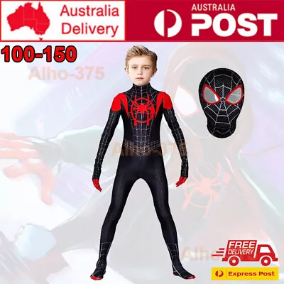 Kids Spiderman Cosplay Costume Boys Into The Spider-Verse Miles Morales Jumpsuit • $23.79