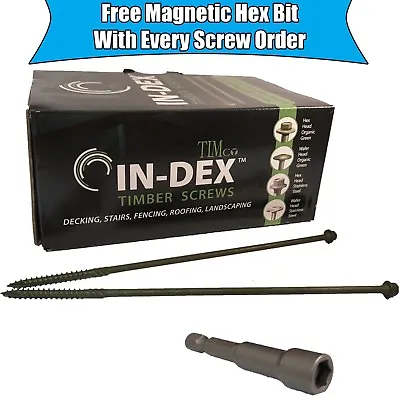 6.7 X 250mm 10  HEX HEAD LANDSCAPE WOOD SCREWS SLEEPER DECKING TIMBER FIX IN-DEX • £2.99