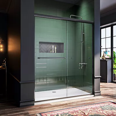 ELEGANT Semi-Frameless Sliding Shower Door 54  X 72  Bypass Matte Black Finish • $288.04