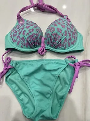 Victoria’s Secret Bombshell Push Up Sequin Bikini Top 34C  & Knockout Bottoms S • $54.99