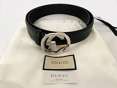 NEW! GUCCI Men's GG Logo Leather Belt Black Color 411924 CWC1N Size 110-44 • $295