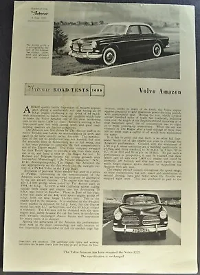 1958 Volvo 122S Sedan Road Test Sales Brochure Folder Original 58 • $9.95